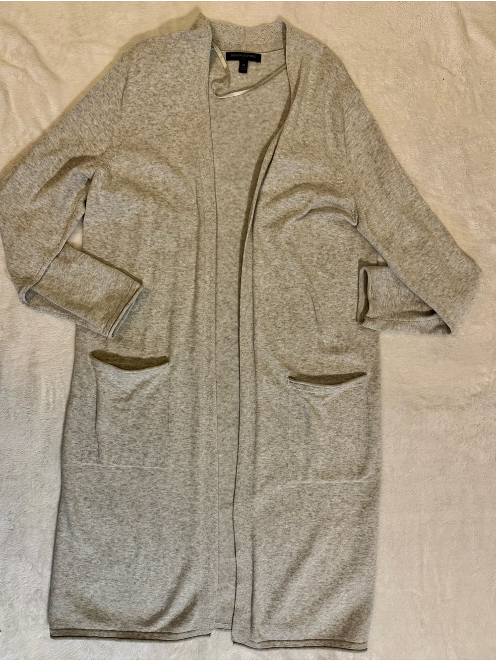 Banana Republic Light Heather Gray Open-Front Long Cardigan